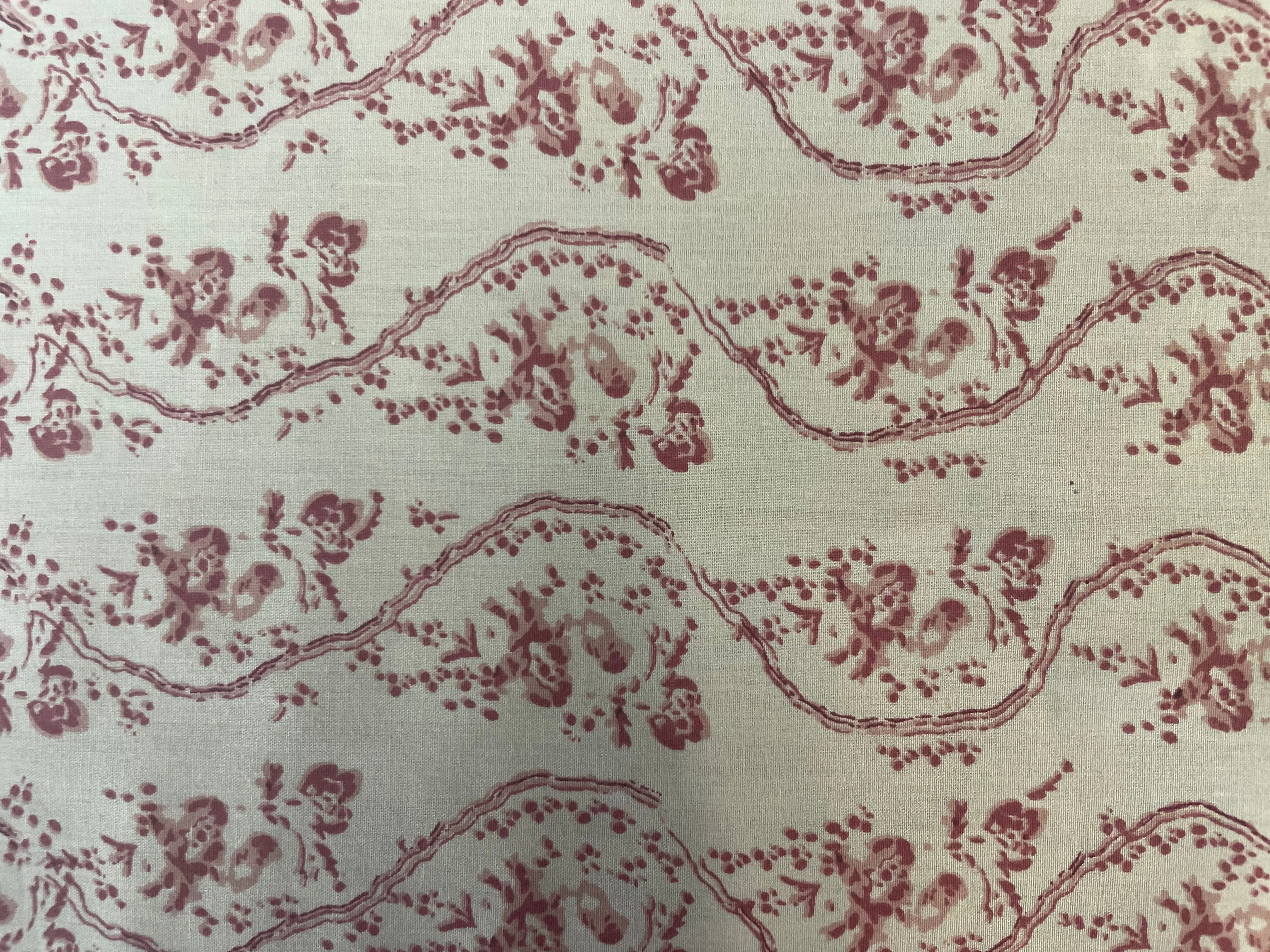 Italian Floral Print Giza Cotton - Cream and Maroon