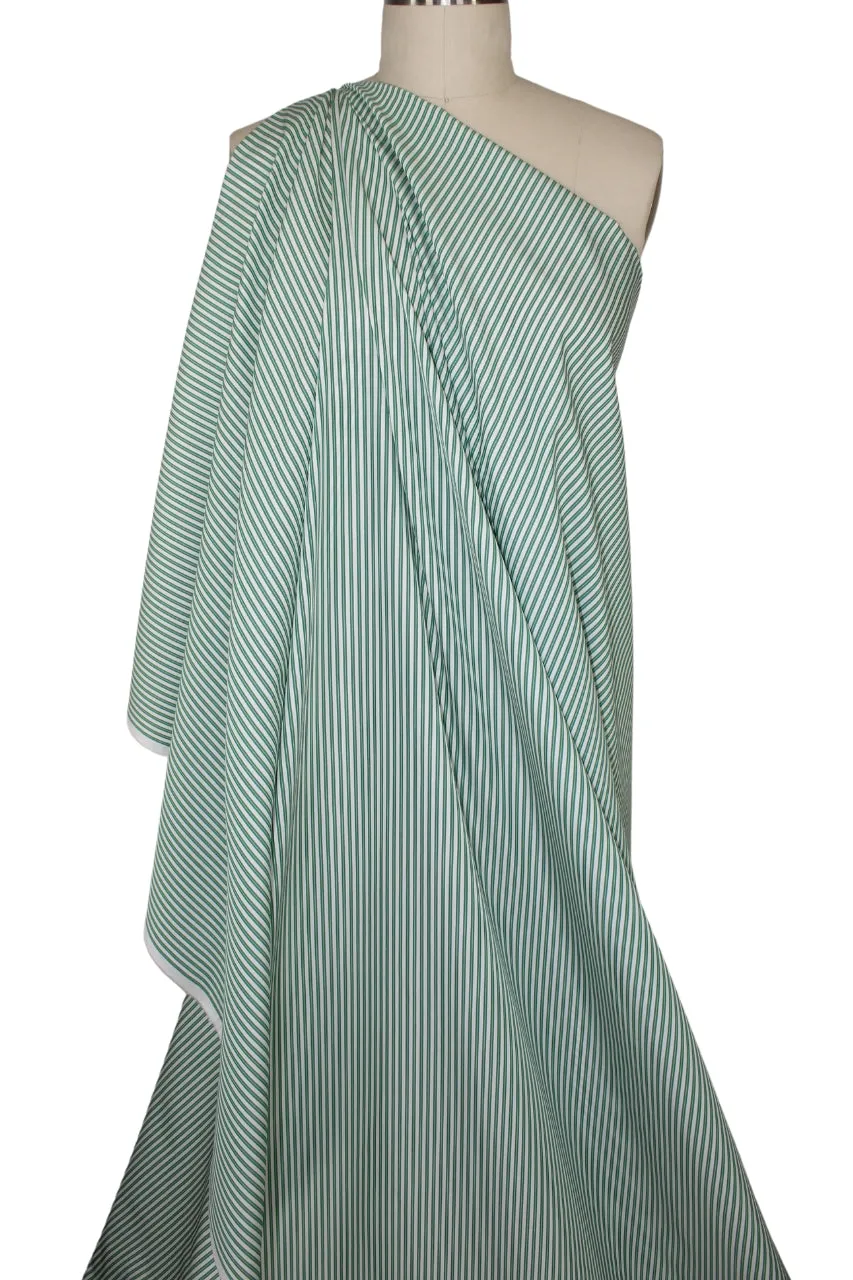 Italian Striped Cotton Shirting - Green/White