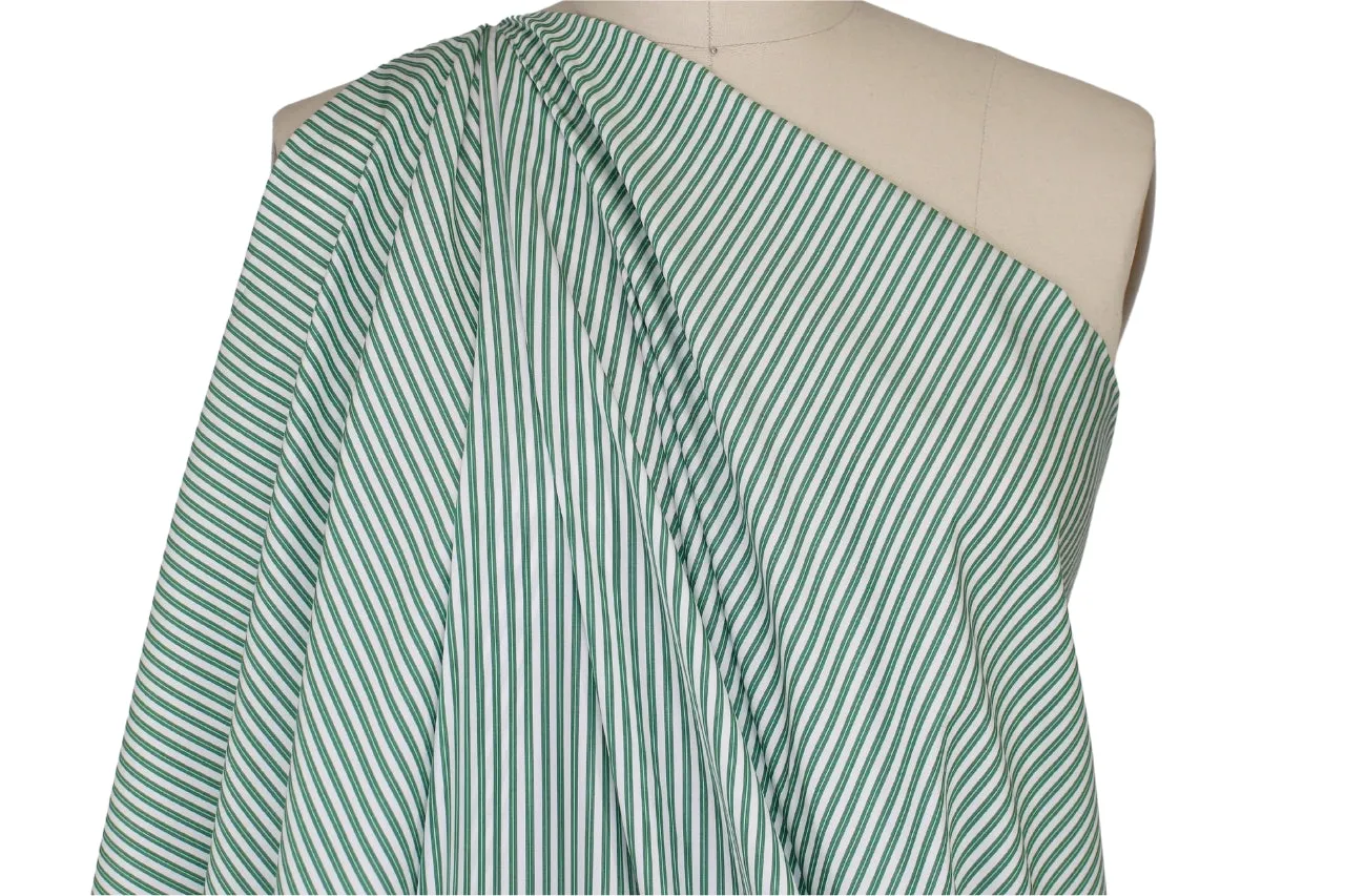 Italian Striped Cotton Shirting - Green/White