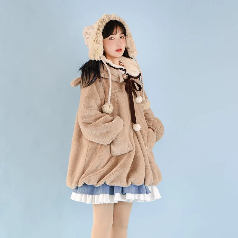 Kawaii Original Design Bear Lamb Velvet Lolita Coat