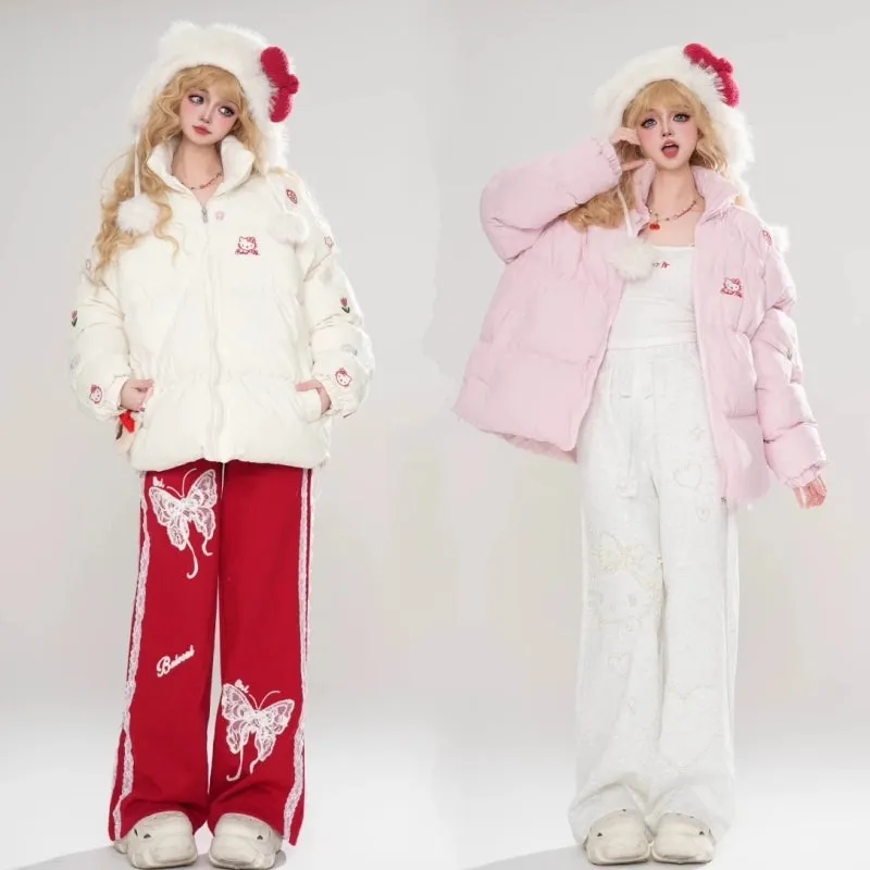 Kawaii Soft Style Pink Hello Kitty Printed Cotton Coat