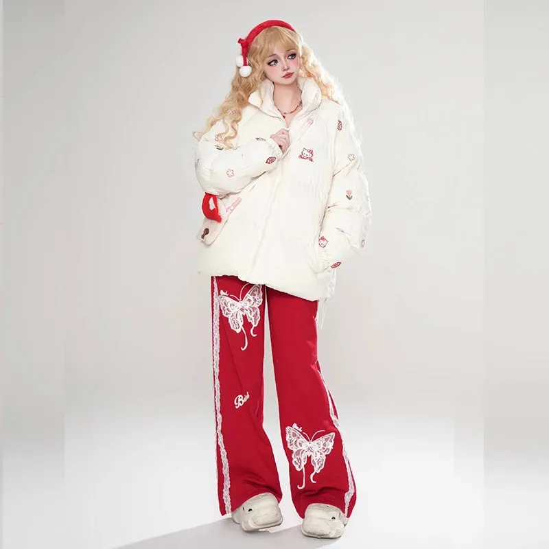 Kawaii Soft Style Pink Hello Kitty Printed Cotton Coat