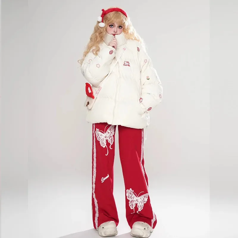 Kawaii Soft Style Pink Hello Kitty Printed Cotton Coat