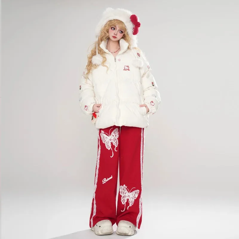Kawaii Soft Style Pink Hello Kitty Printed Cotton Coat