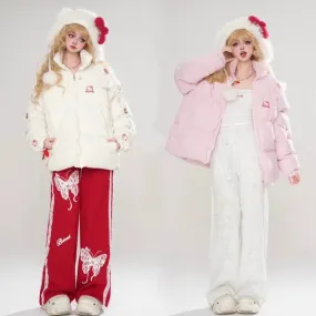Kawaii Soft Style Pink Hello Kitty Printed Cotton Coat