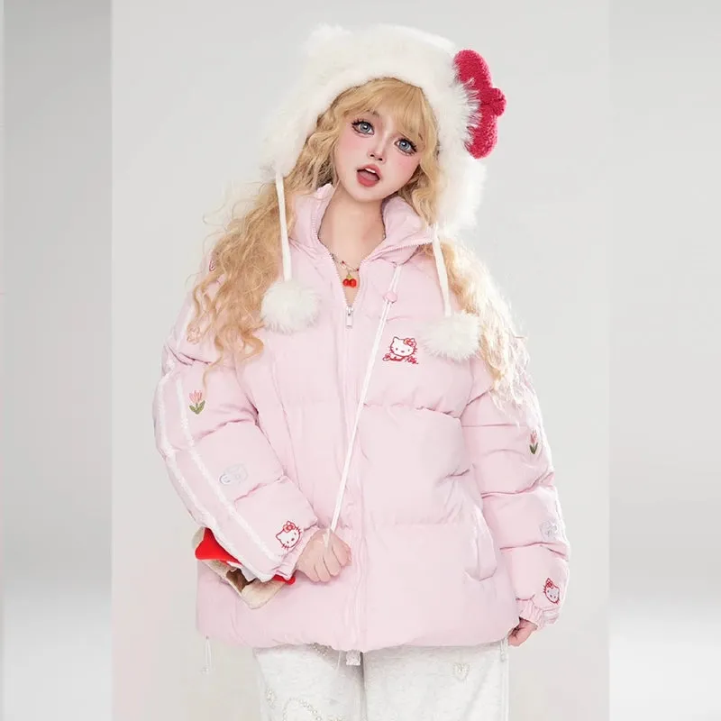 Kawaii Soft Style Pink Hello Kitty Printed Cotton Coat