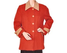 Ladies Wool Outer Jacket Rust Orange & Tan - Alpaca International Wool - L 44