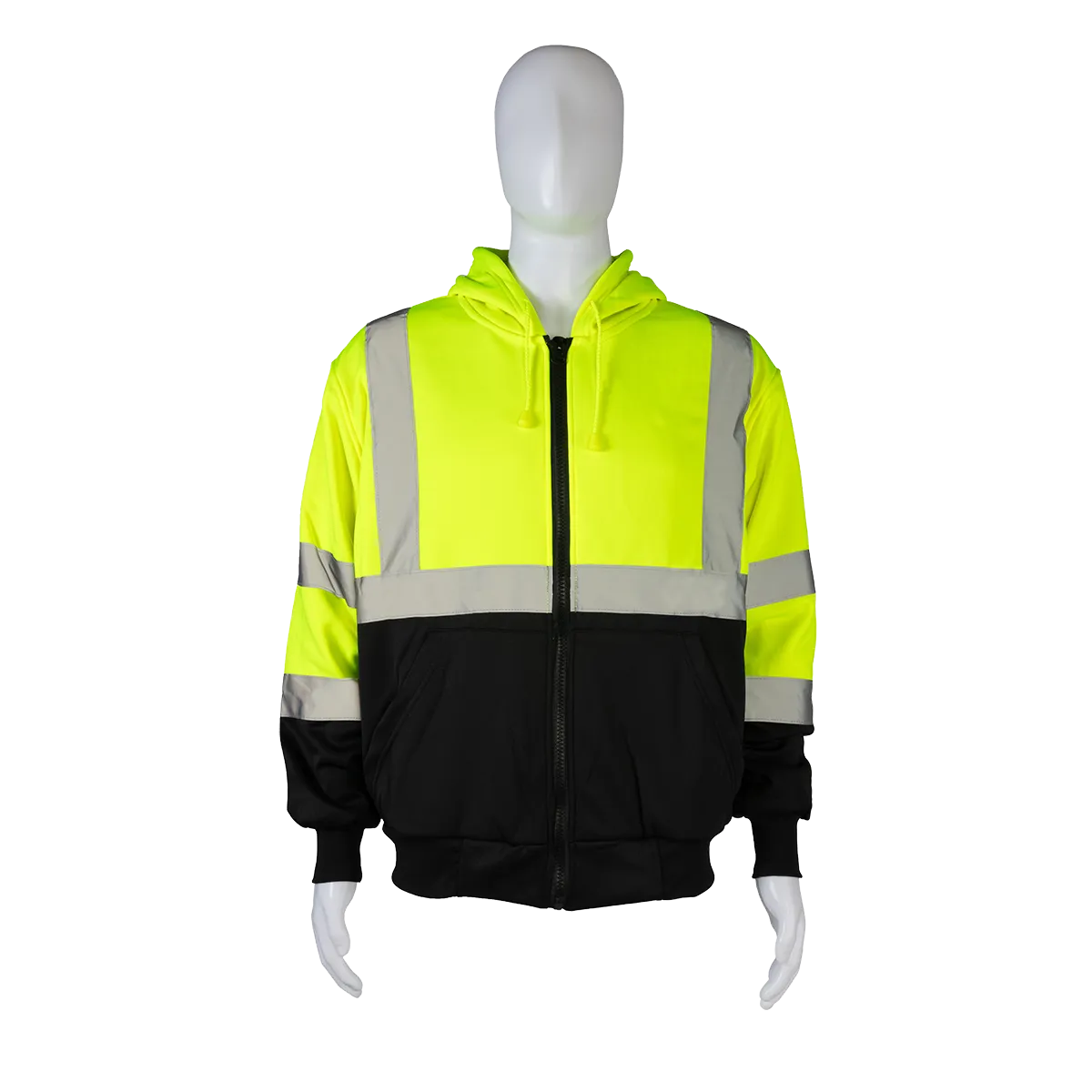 LBHSW-C3 ANSI Class 3 High-Vis Lime & Black Bottom Two Tone 16 OZ. Thermal Lined Zip-Up Hoodie