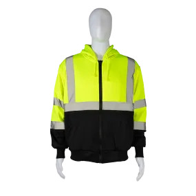 LBHSW-C3 ANSI Class 3 High-Vis Lime & Black Bottom Two Tone 16 OZ. Thermal Lined Zip-Up Hoodie