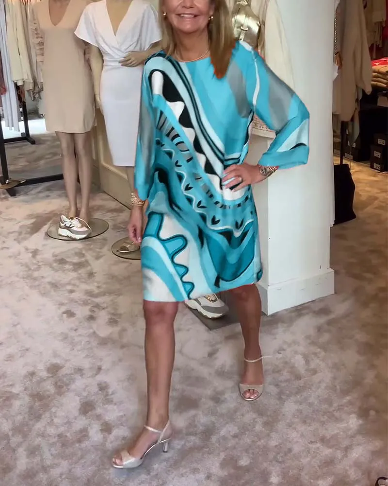 LIMITED SALE 49% OFFRound neck fashionable printed midi dress
