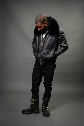 Men's Pilot Aviator Jacket With Fox Collar [Black Fox]