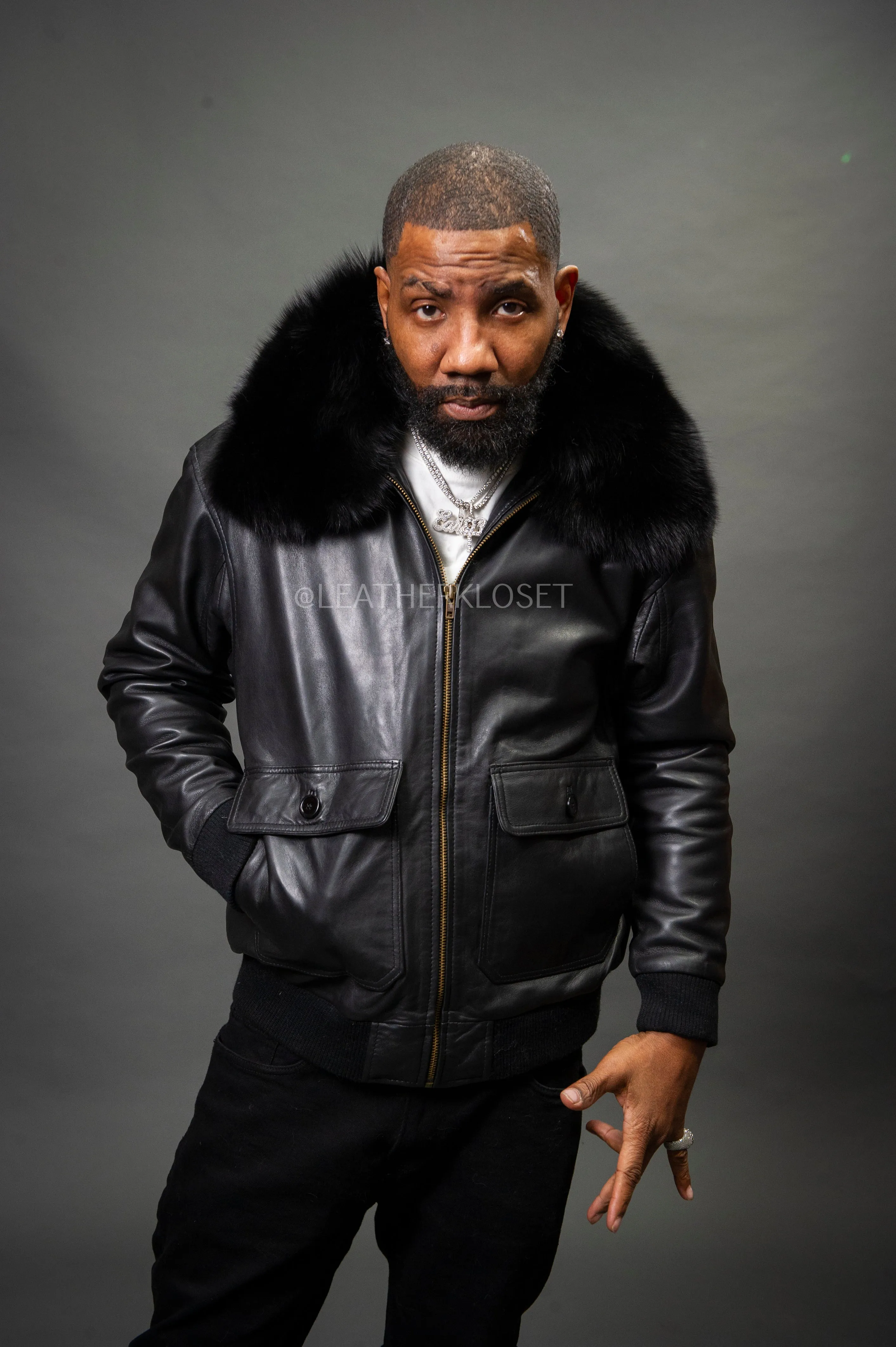 Men's Pilot Aviator Jacket With Fox Collar [Black Fox]