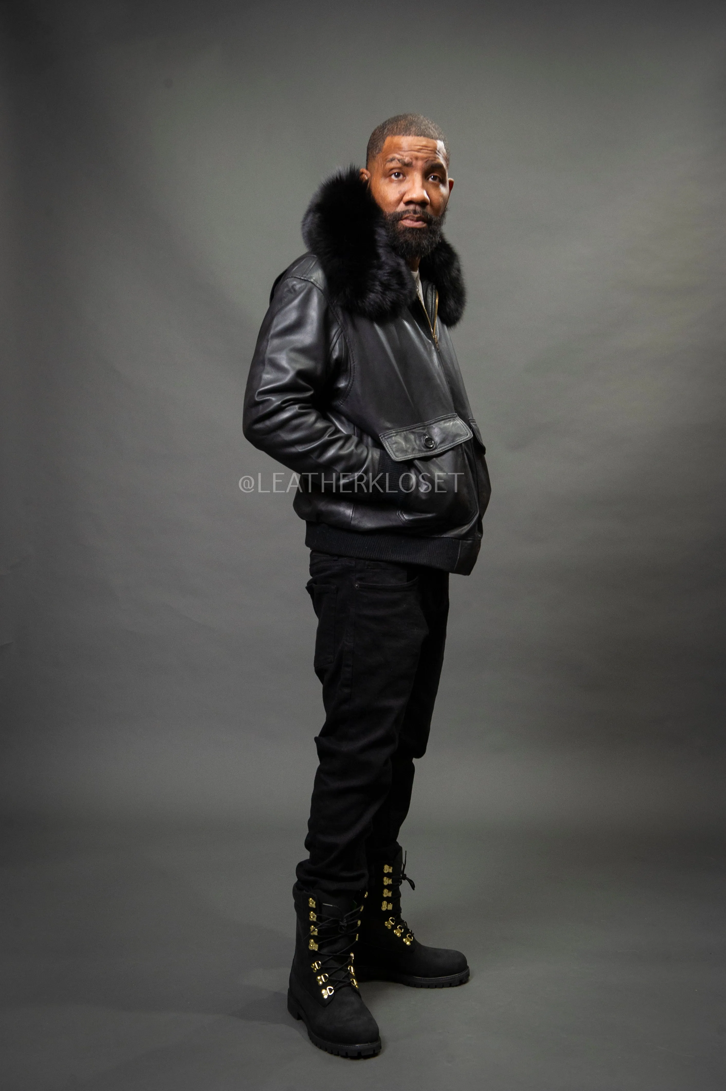 Men's Pilot Aviator Jacket With Fox Collar [Black Fox]