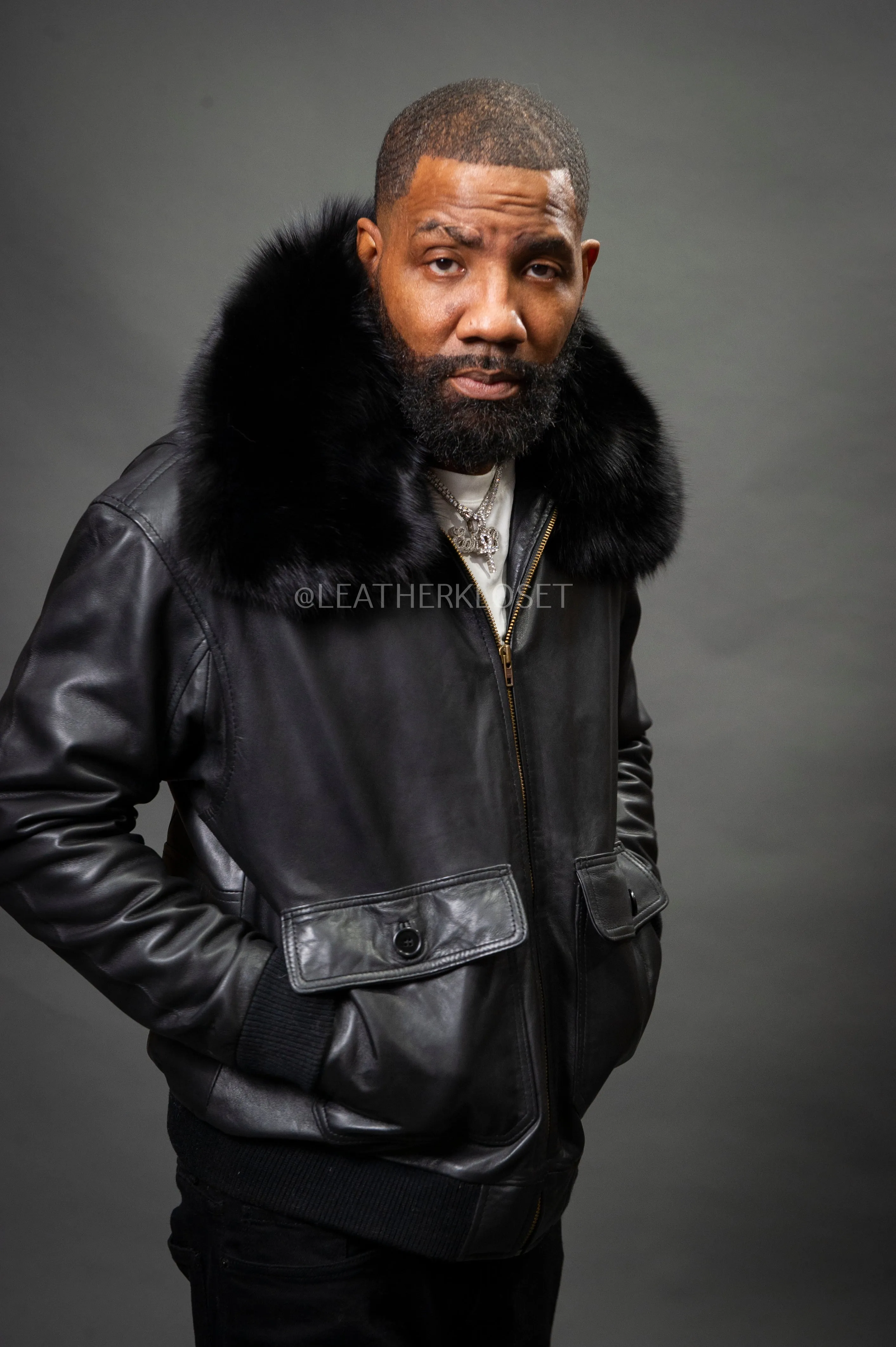 Men's Pilot Aviator Jacket With Fox Collar [Black Fox]