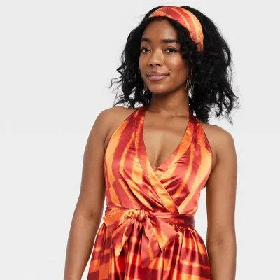 New - Black History Month Women's House of Aama Halter Neck A-Line Dress - Red Striped XL