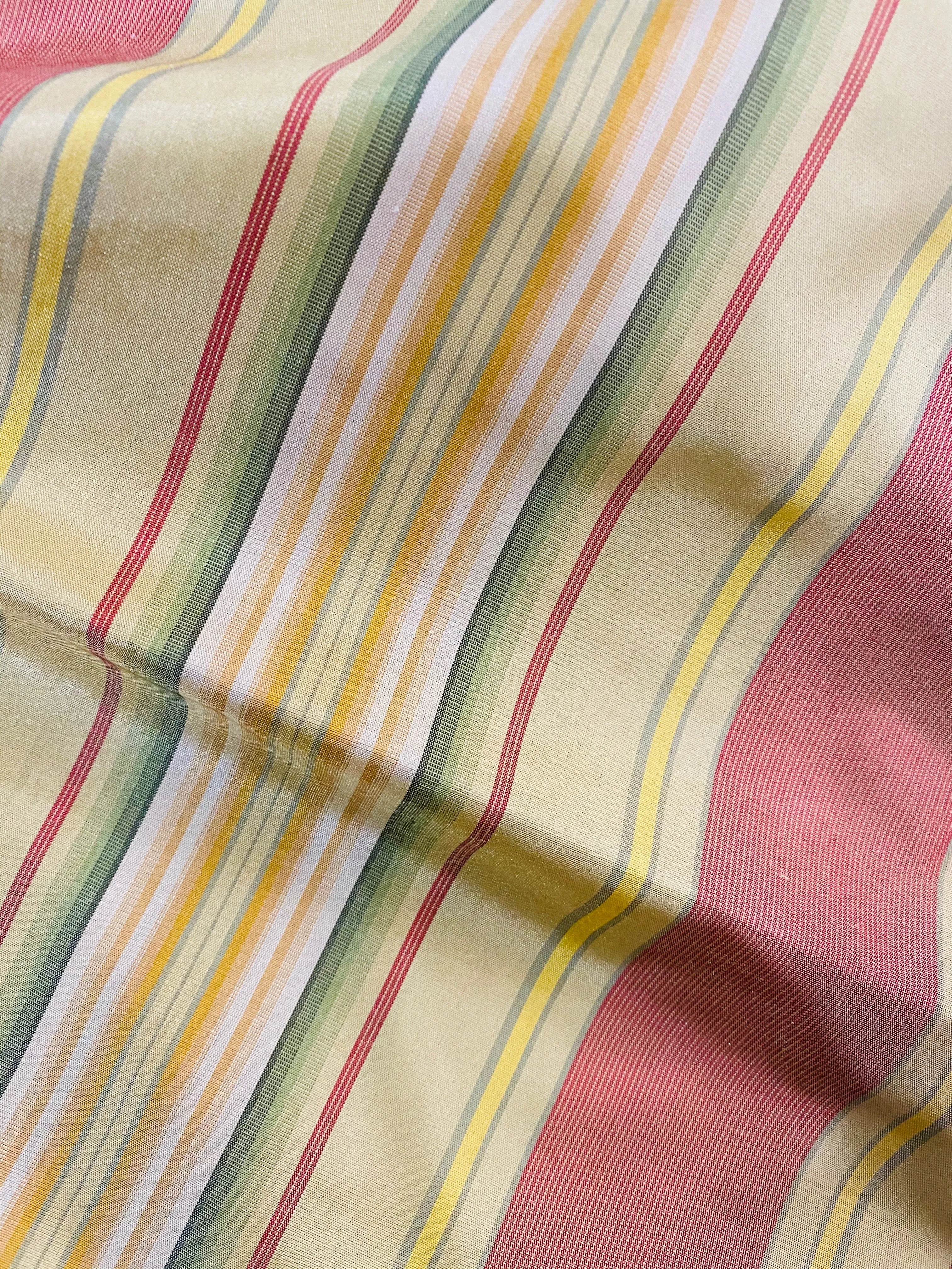 NEW Queen Antoinette 100% Silk Taffeta Interior Design Fabric Faded Stripes Motif in Yellow