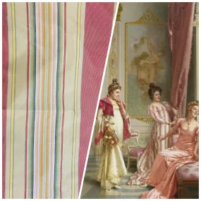 NEW Queen Antoinette 100% Silk Taffeta Interior Design Fabric Faded Stripes Motif in Yellow