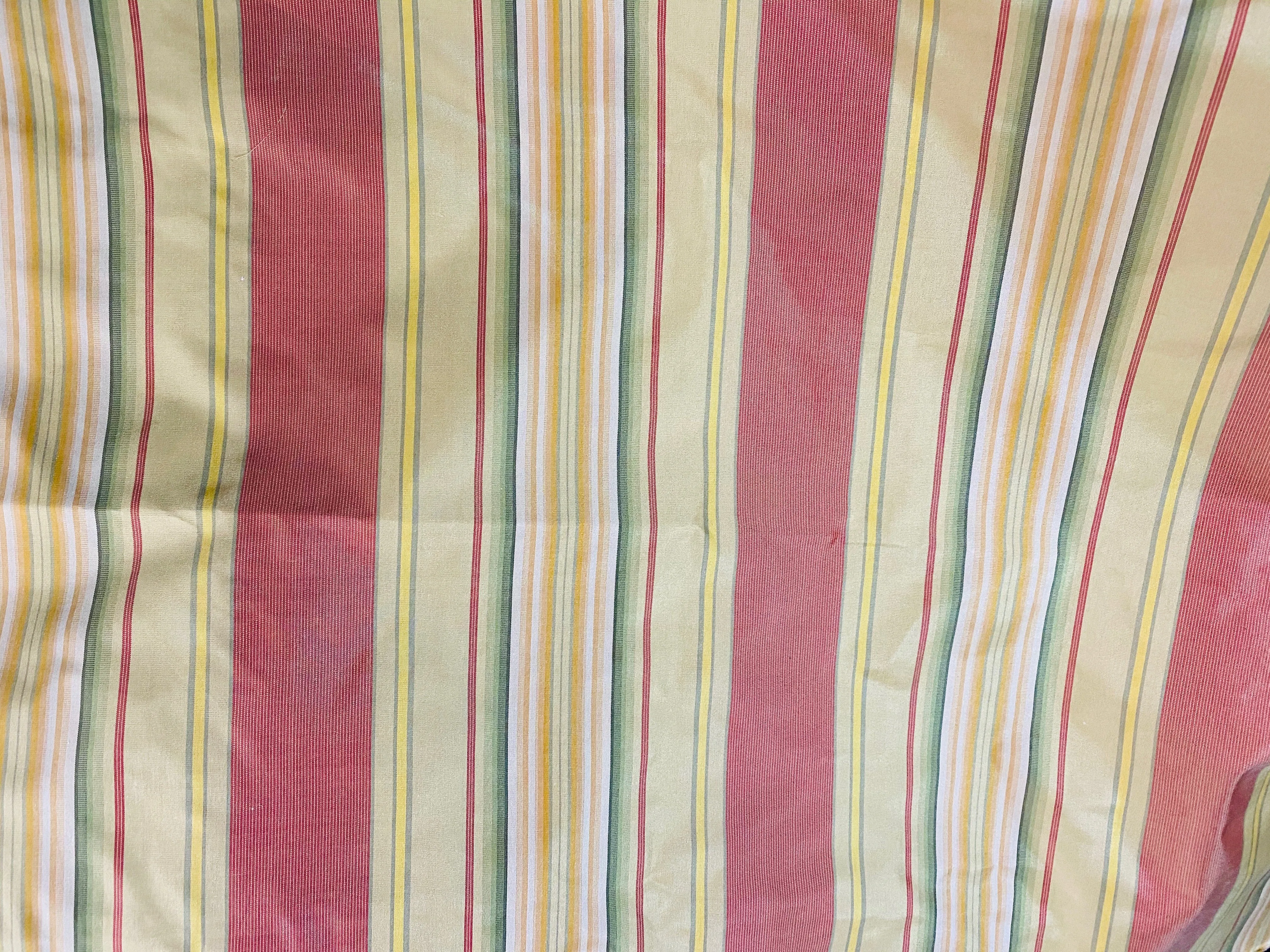 NEW Queen Antoinette 100% Silk Taffeta Interior Design Fabric Faded Stripes Motif in Yellow