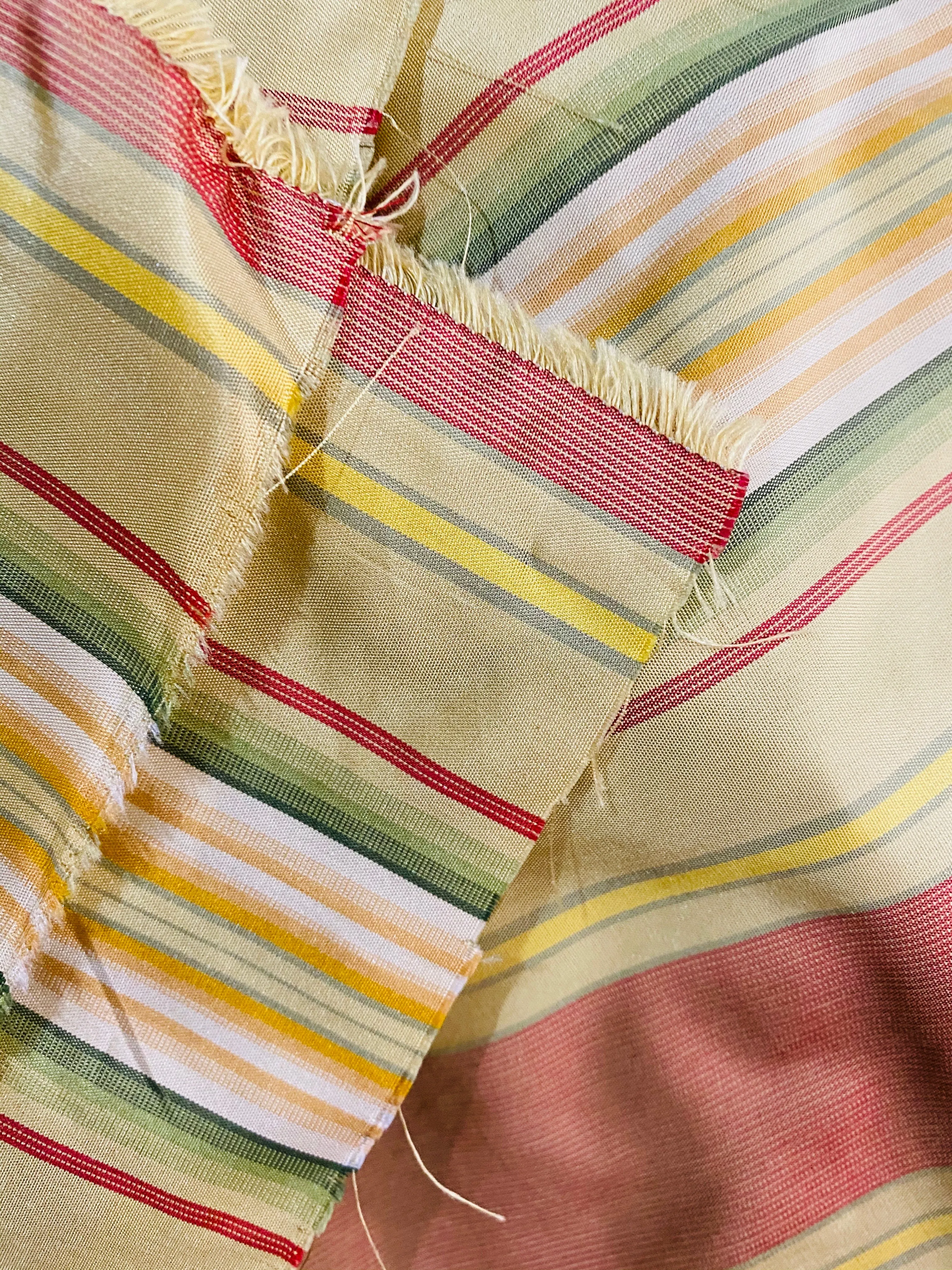 NEW Queen Antoinette 100% Silk Taffeta Interior Design Fabric Faded Stripes Motif in Yellow