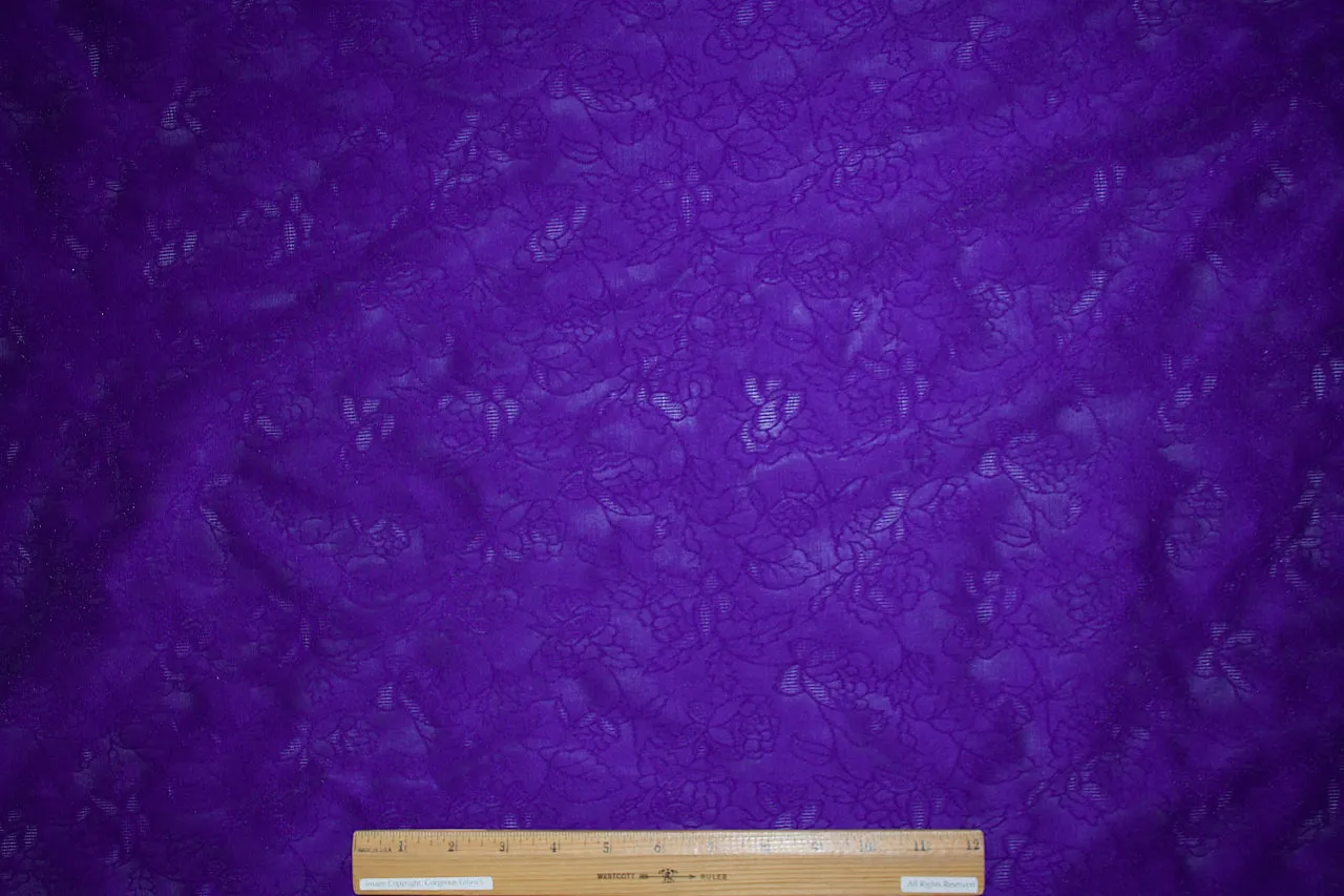 Novelty Jacquard Floral Organdy - Royal Purple