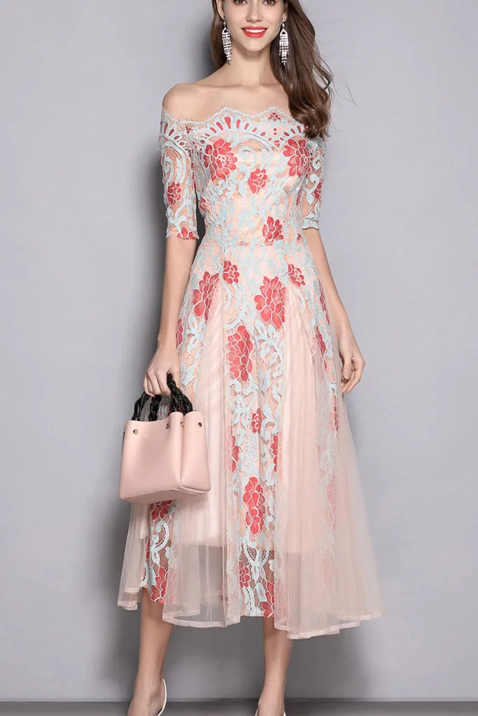 OFF SHOULDER CONTRAST FORMAL DRESS