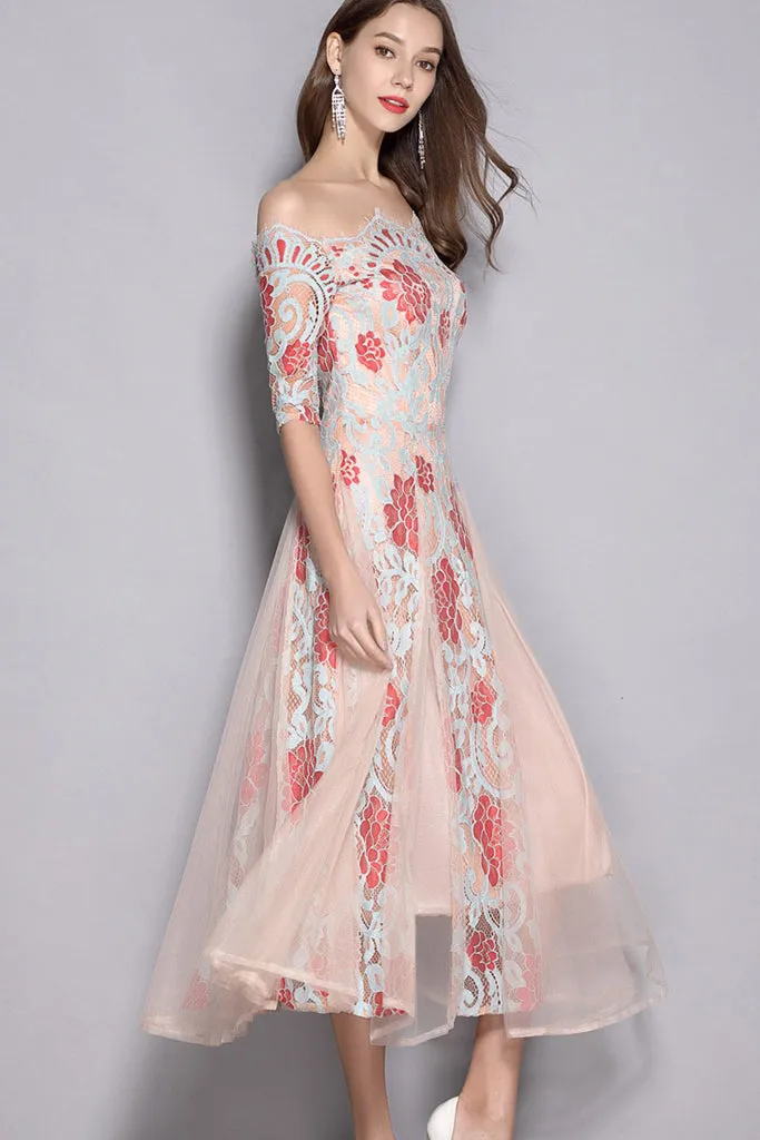 OFF SHOULDER CONTRAST FORMAL DRESS