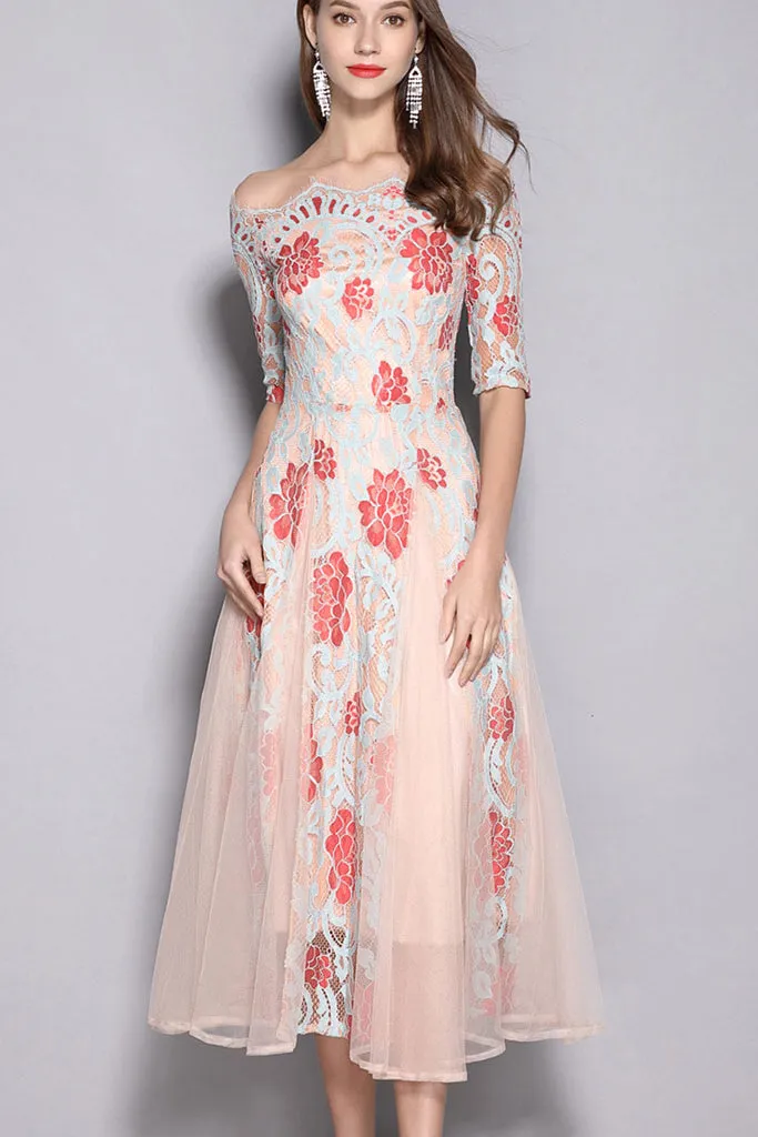 OFF SHOULDER CONTRAST FORMAL DRESS