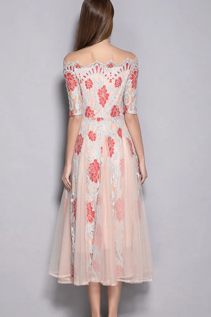 OFF SHOULDER CONTRAST FORMAL DRESS