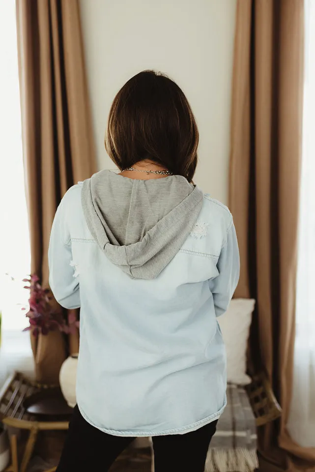 Oversized Denim Zip Hoodie
