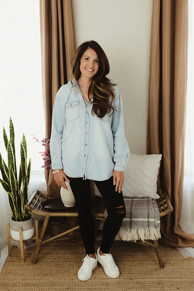 Oversized Denim Zip Hoodie