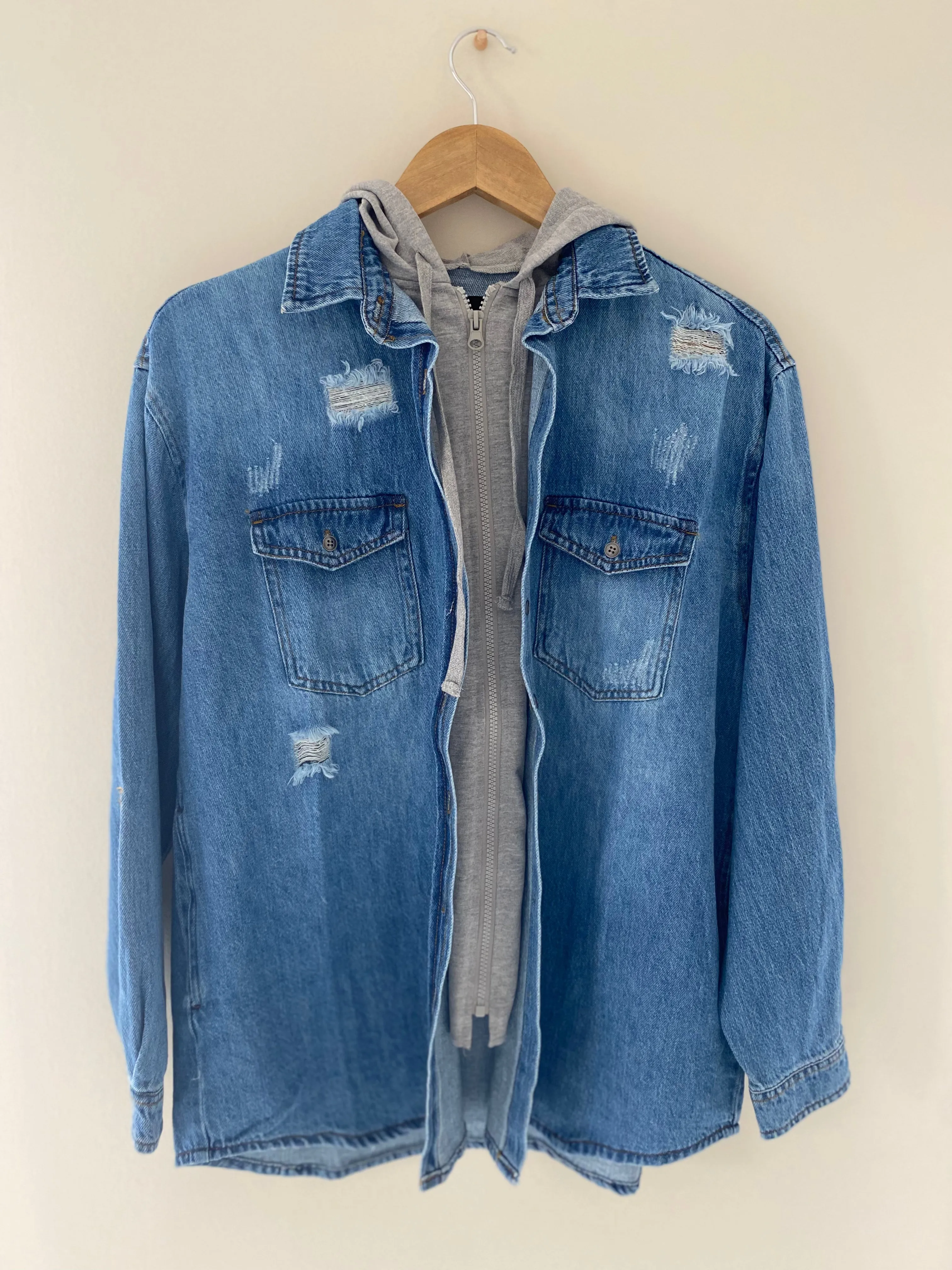 Oversized Denim Zip Hoodie