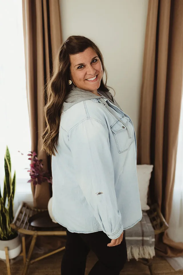 Oversized Denim Zip Hoodie
