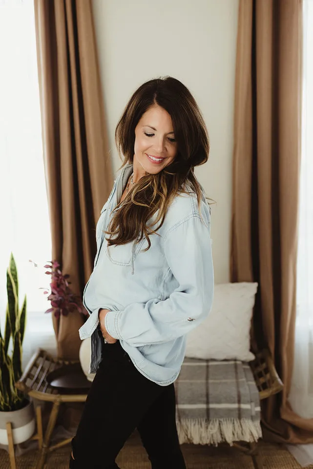 Oversized Denim Zip Hoodie