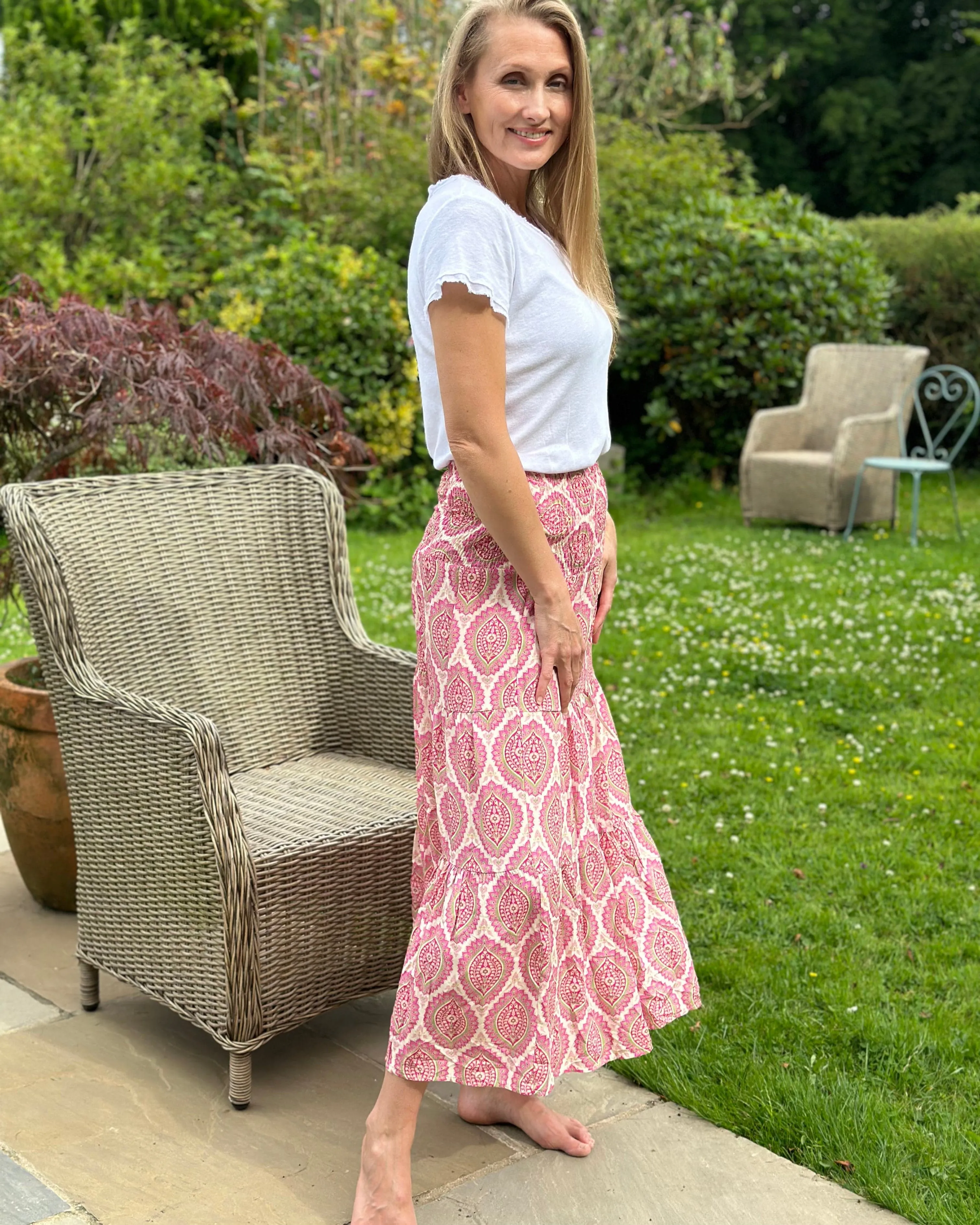 Patterned Tiered Skirt/Dress - Pink/Raspberry