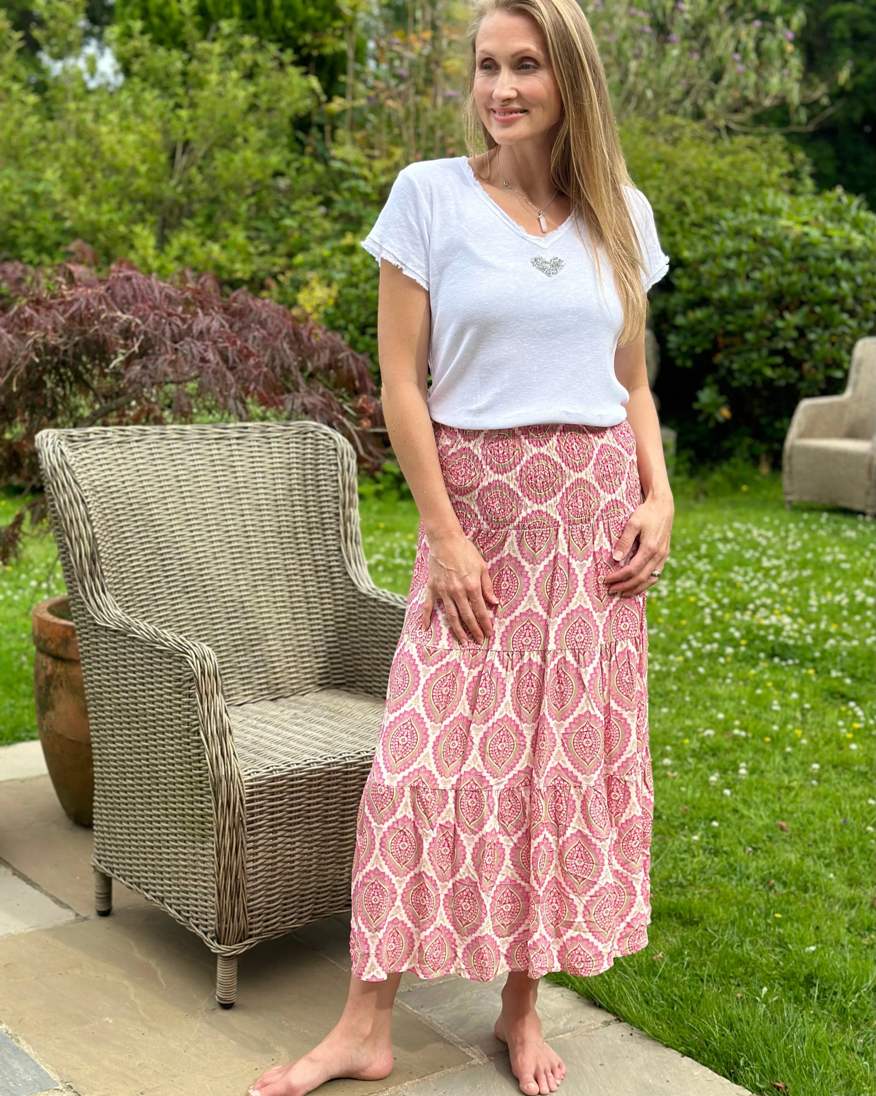Patterned Tiered Skirt/Dress - Pink/Raspberry