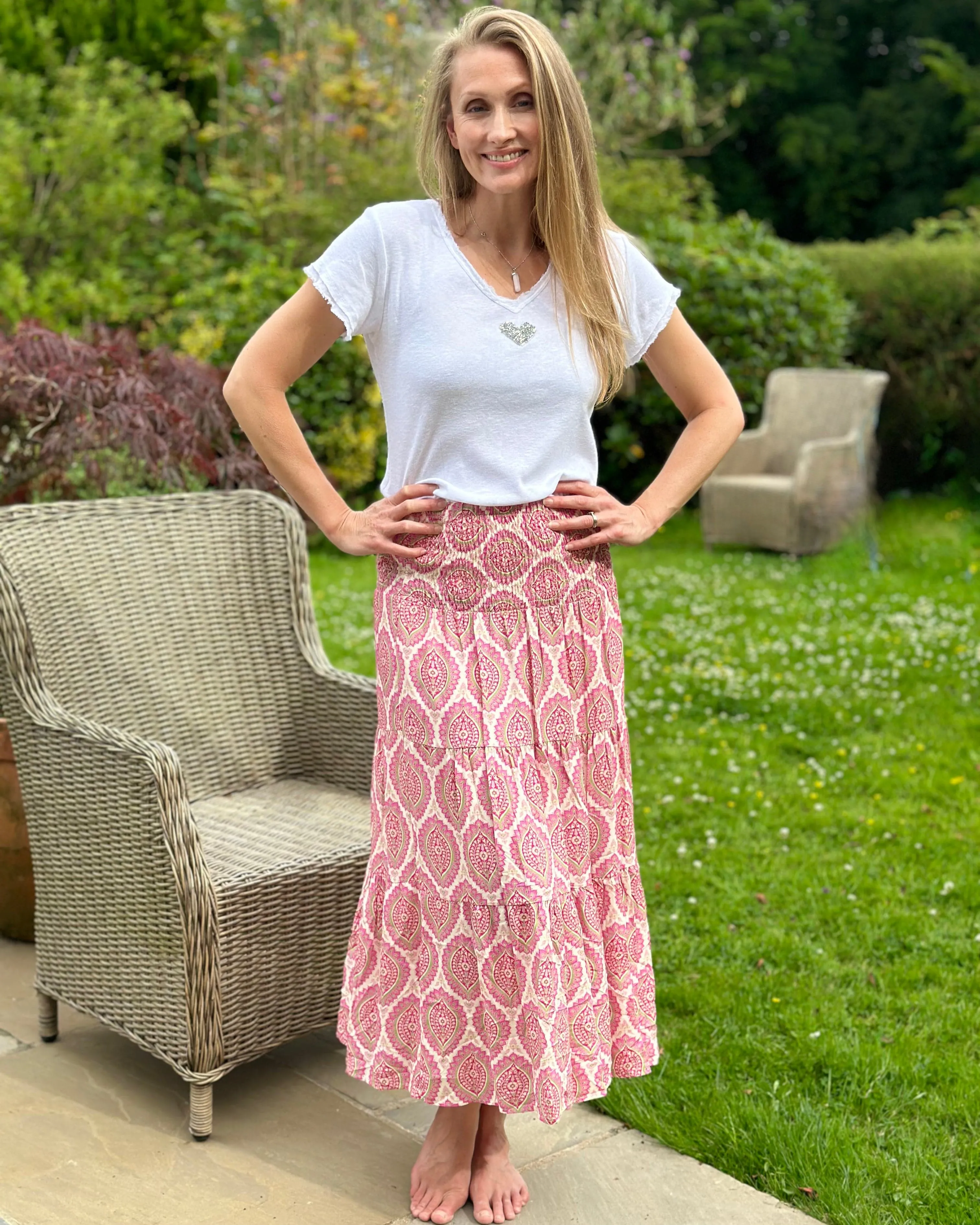 Patterned Tiered Skirt/Dress - Pink/Raspberry