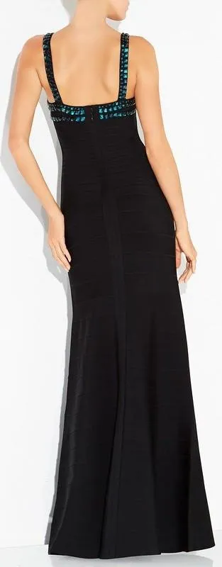 'Phelicia' Stacked Sequin & Bead Gown - Black