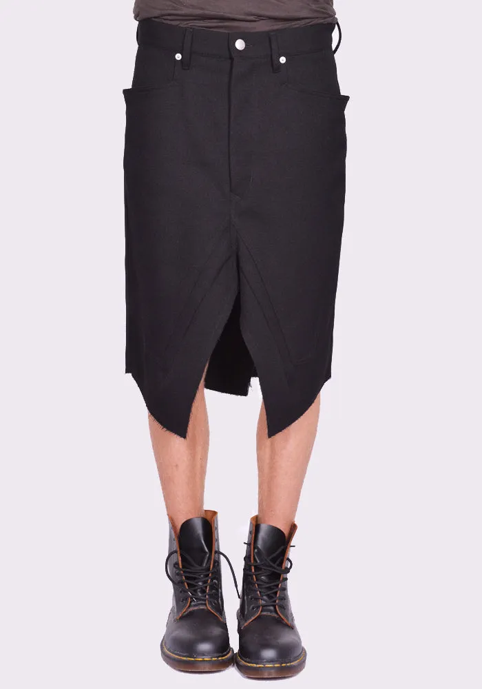RICK OWENS MEN RU02D6345 WD SLIVERED SKIRT BLACK (New Season FW24)