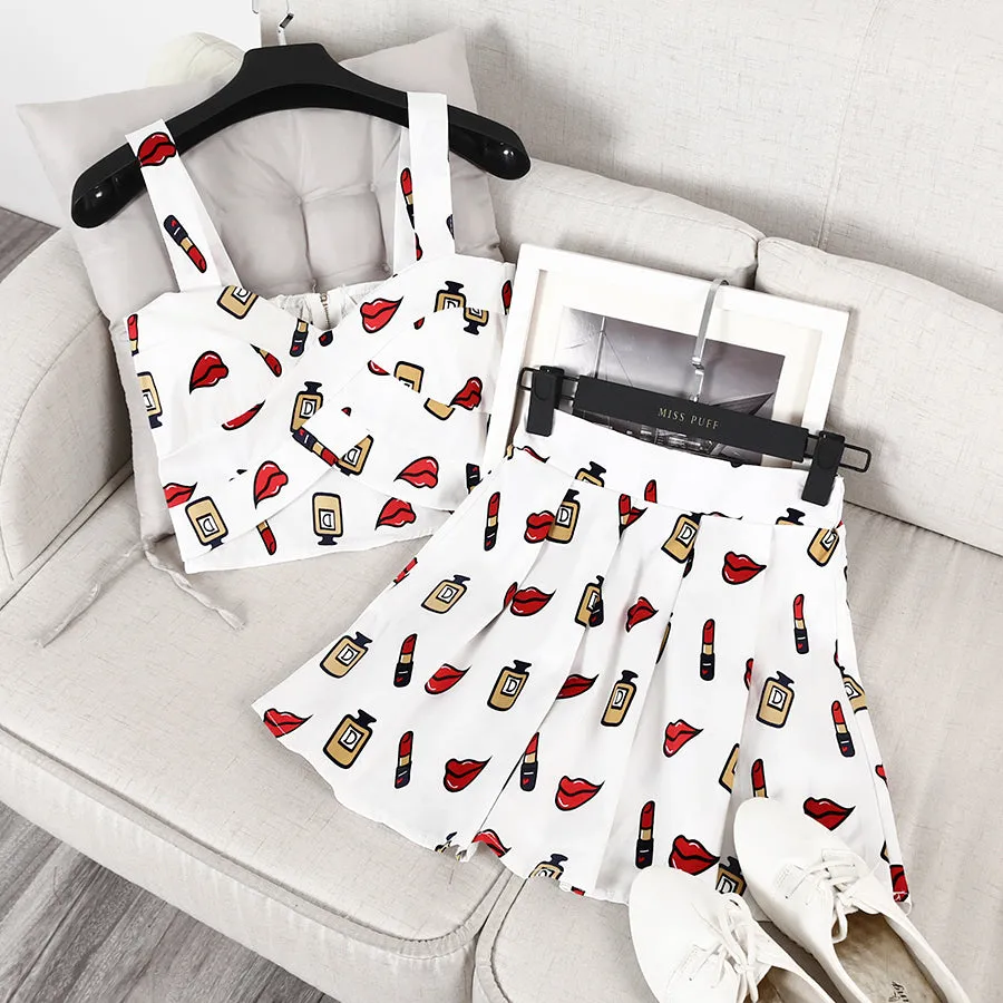 Short Tank Crop Tops and Mini Skirt