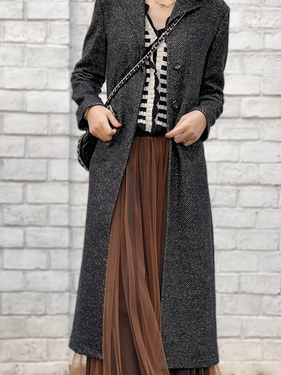 Surprise Sale! Black & Beige Barleycorn Wool Crombie Coat