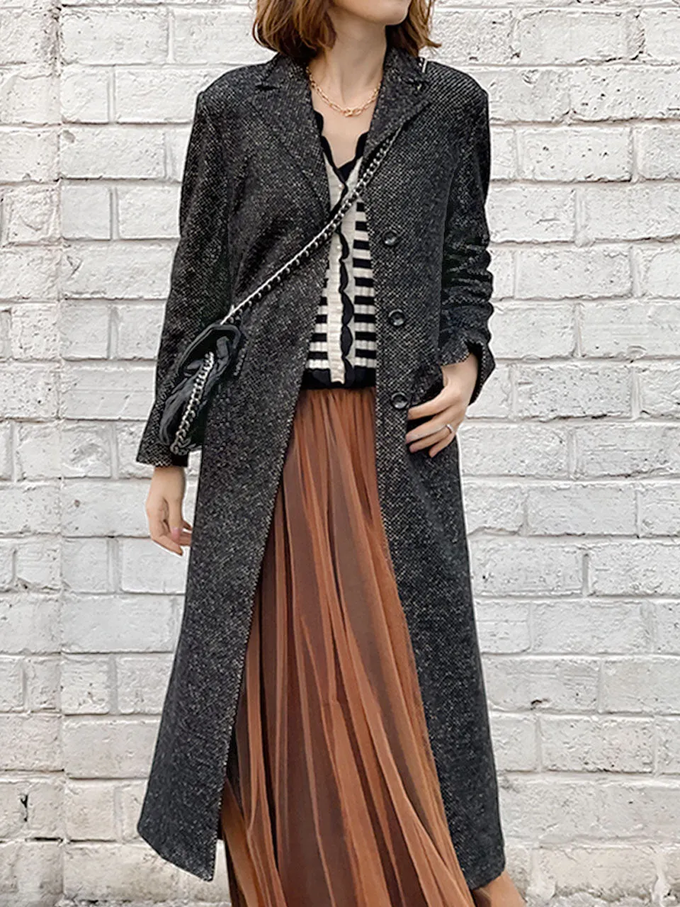 Surprise Sale! Black & Beige Barleycorn Wool Crombie Coat