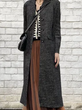 Surprise Sale! Black & Beige Barleycorn Wool Crombie Coat