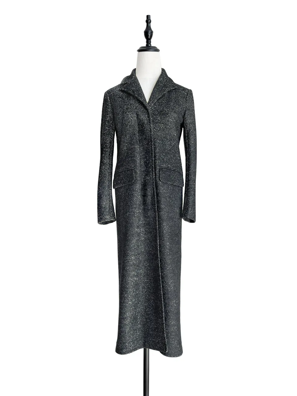 Surprise Sale! Black & Beige Barleycorn Wool Crombie Coat