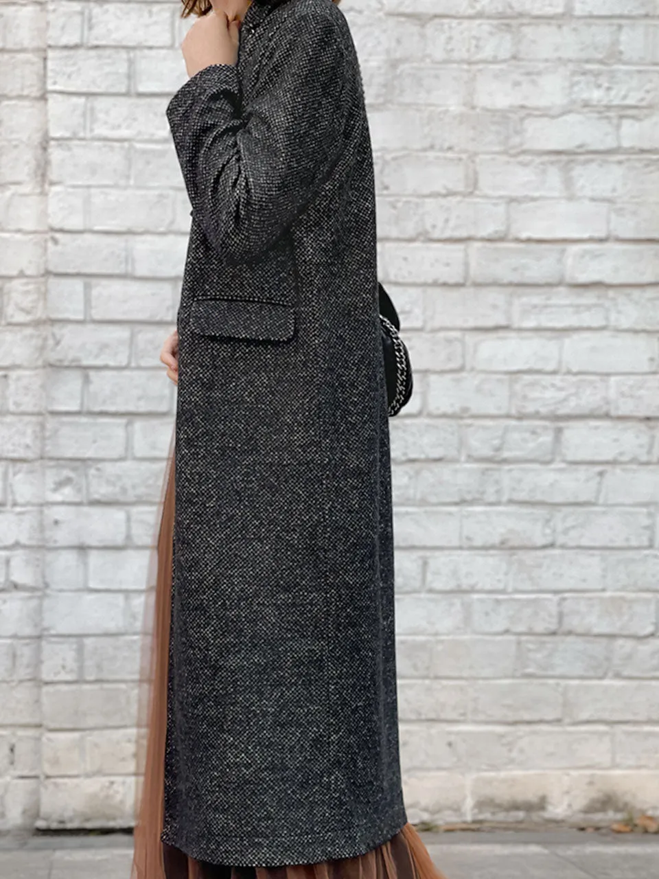 Surprise Sale! Black & Beige Barleycorn Wool Crombie Coat