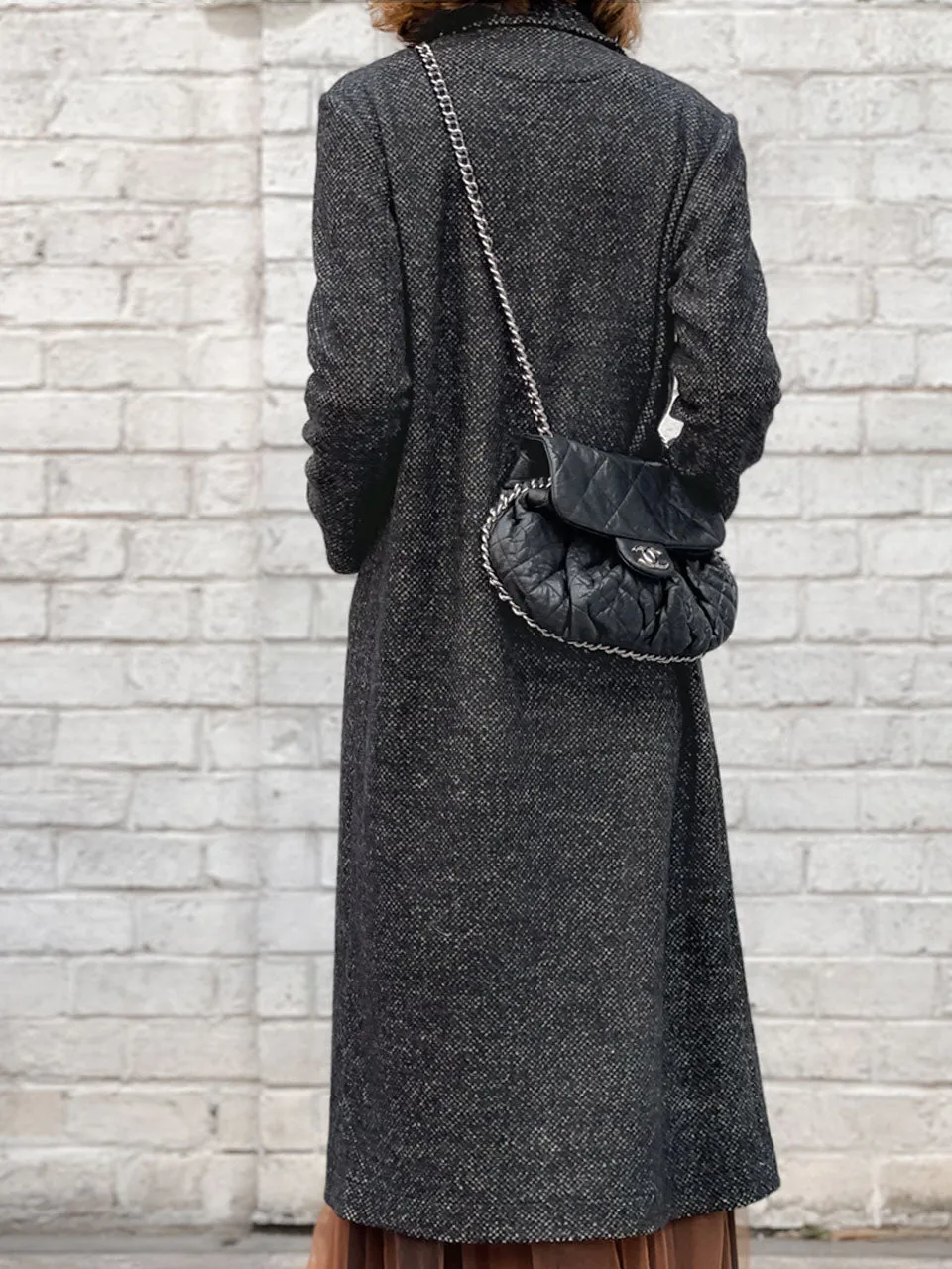 Surprise Sale! Black & Beige Barleycorn Wool Crombie Coat