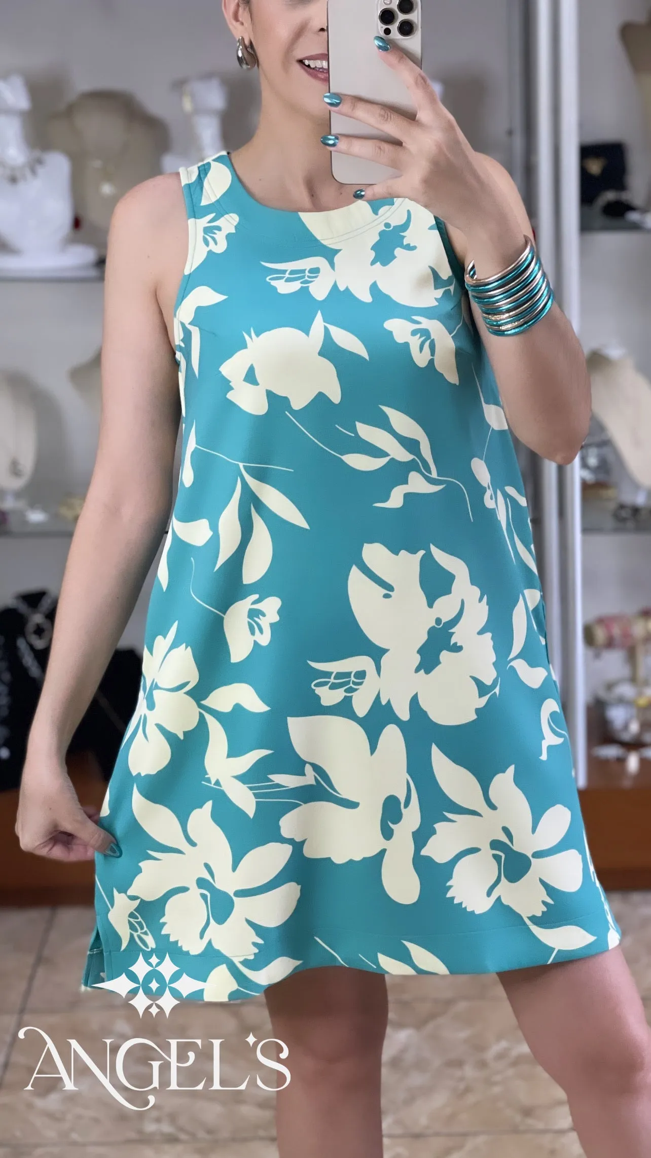 Teal Blue Floral Dress