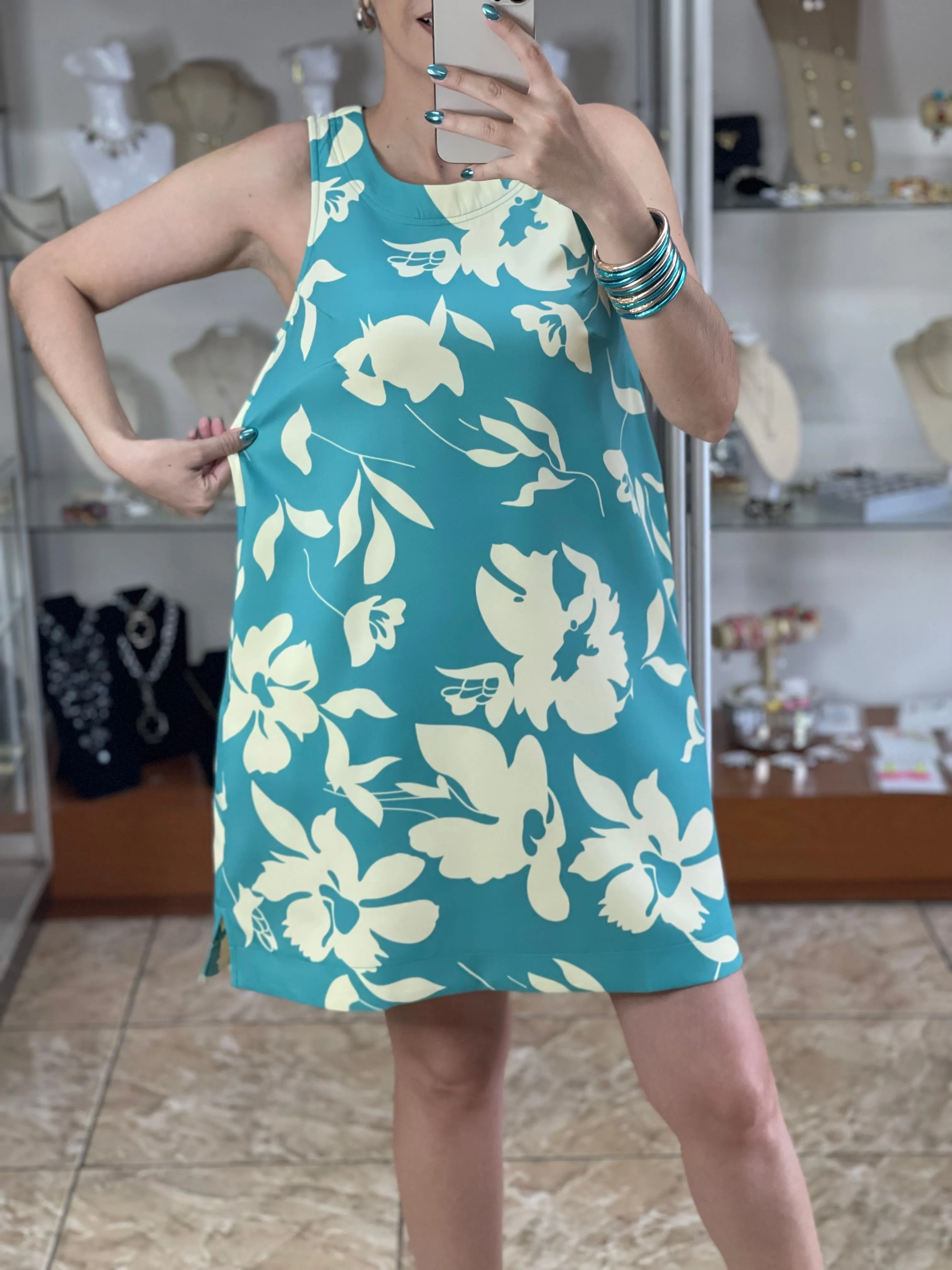 Teal Blue Floral Dress