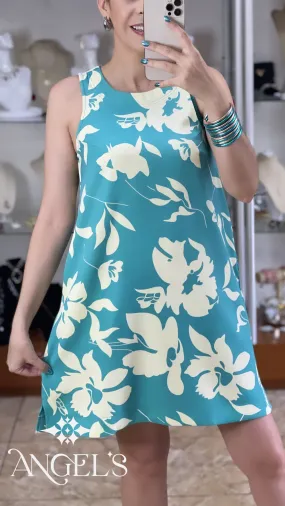 Teal Blue Floral Dress