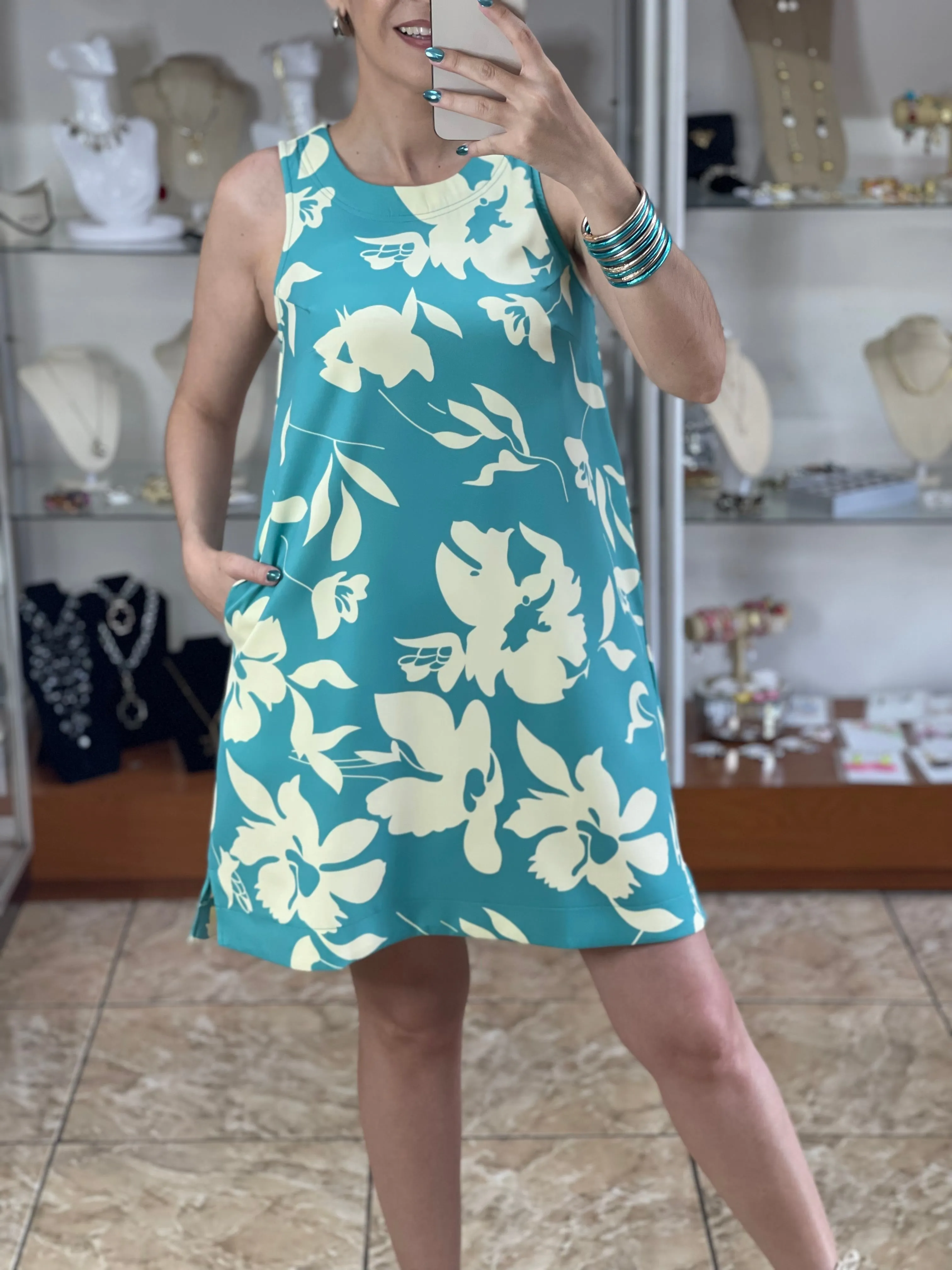 Teal Blue Floral Dress