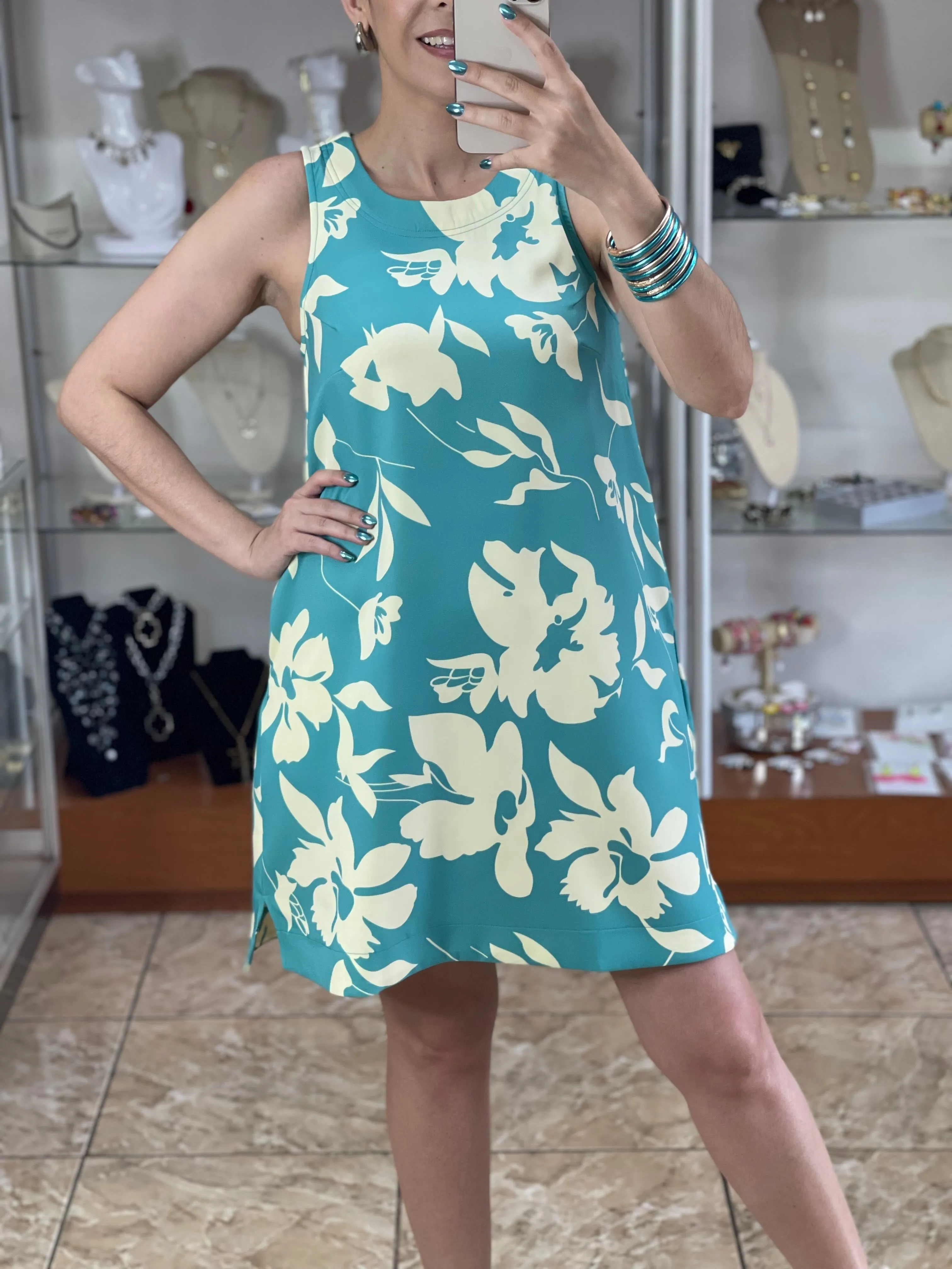 Teal Blue Floral Dress